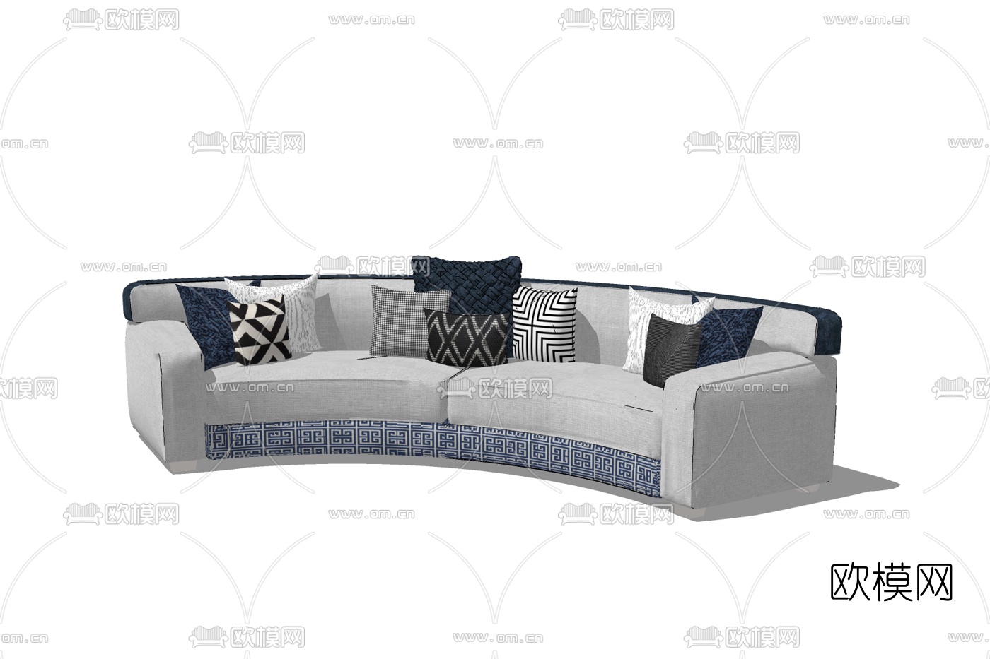 新中式弧形多人沙发免费su模型下载