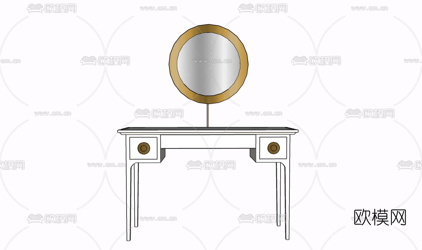 现代实木化妆台免费su模型下载