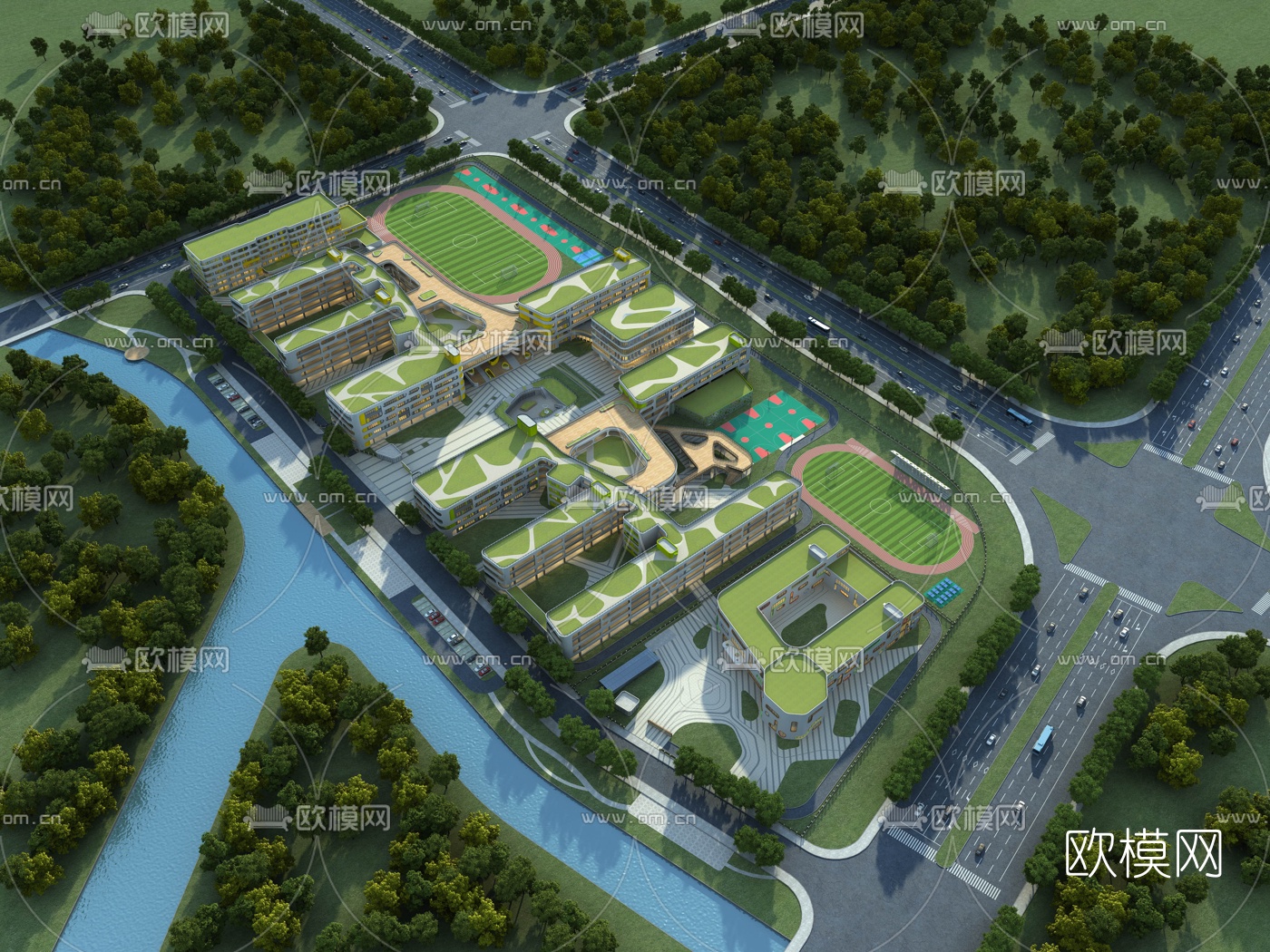 现代学校鸟瞰3d模型
