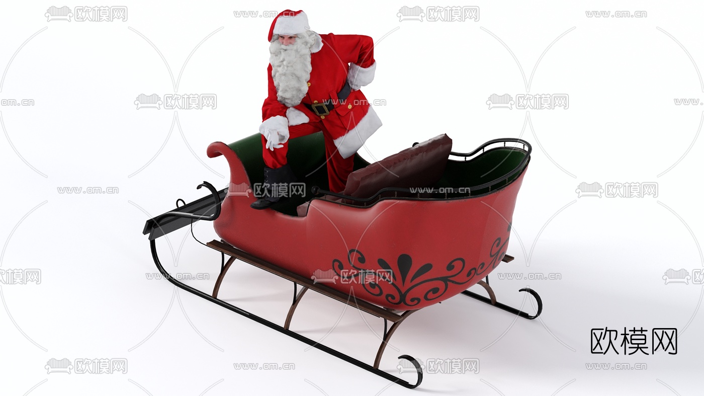 现代圣诞老人雪橇车摆件3d模型