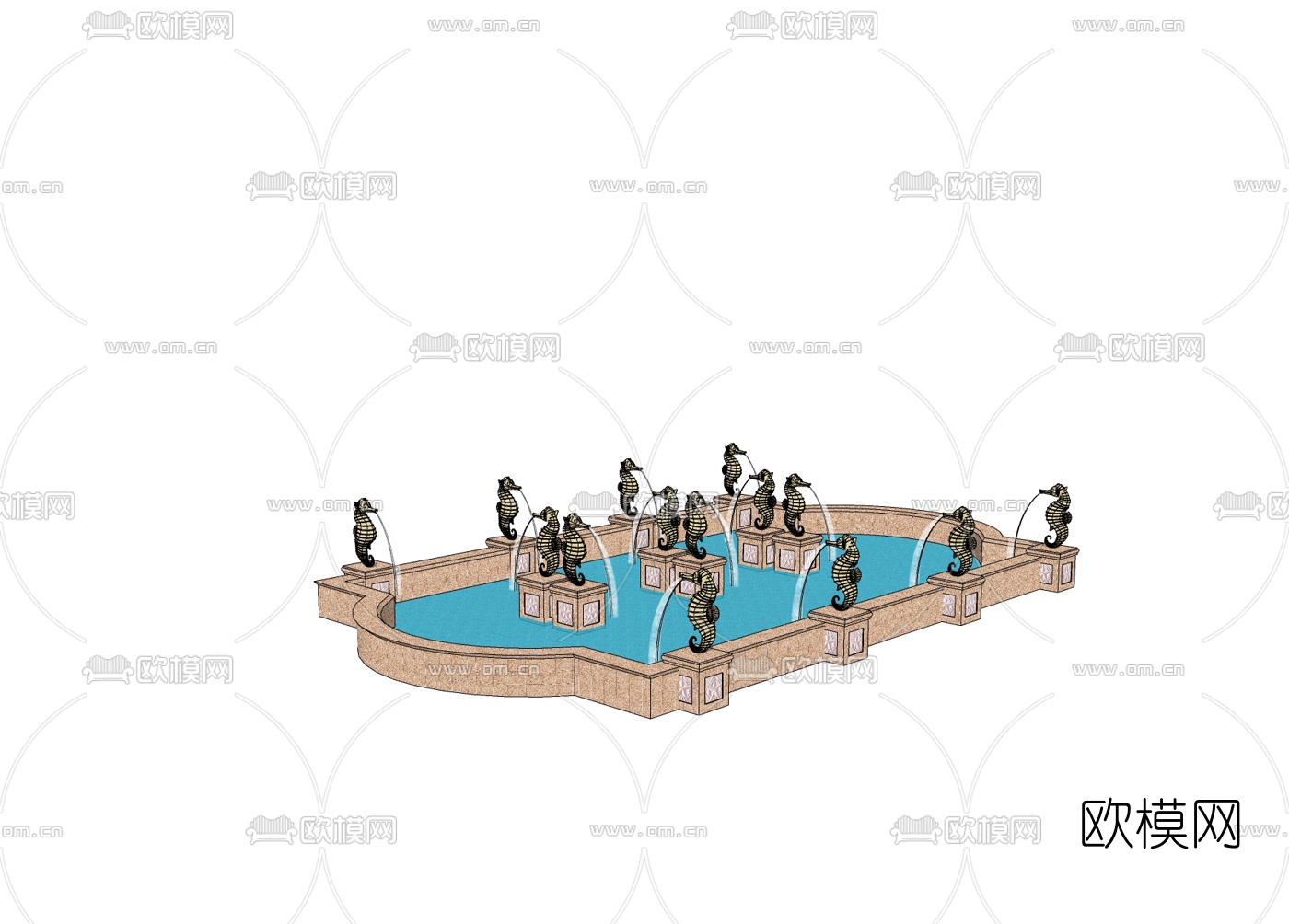 欧式景观水池免费su模型下载