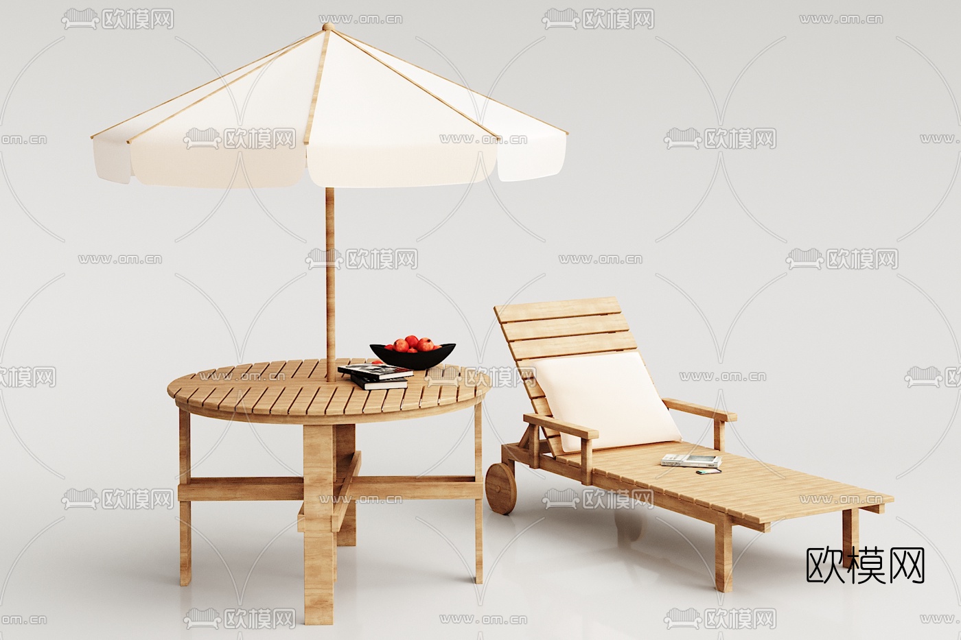 自然风实木户外躺椅3d模型下载