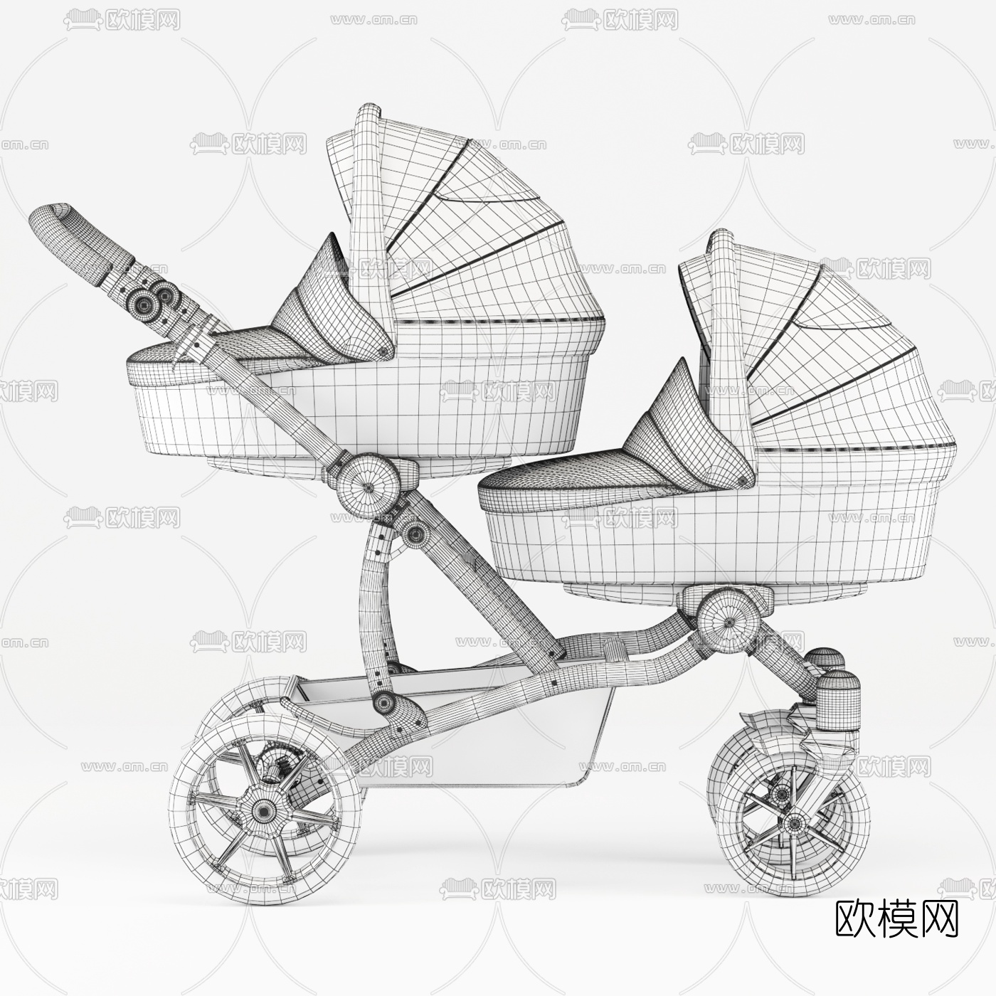 现代双人婴儿车3d模型