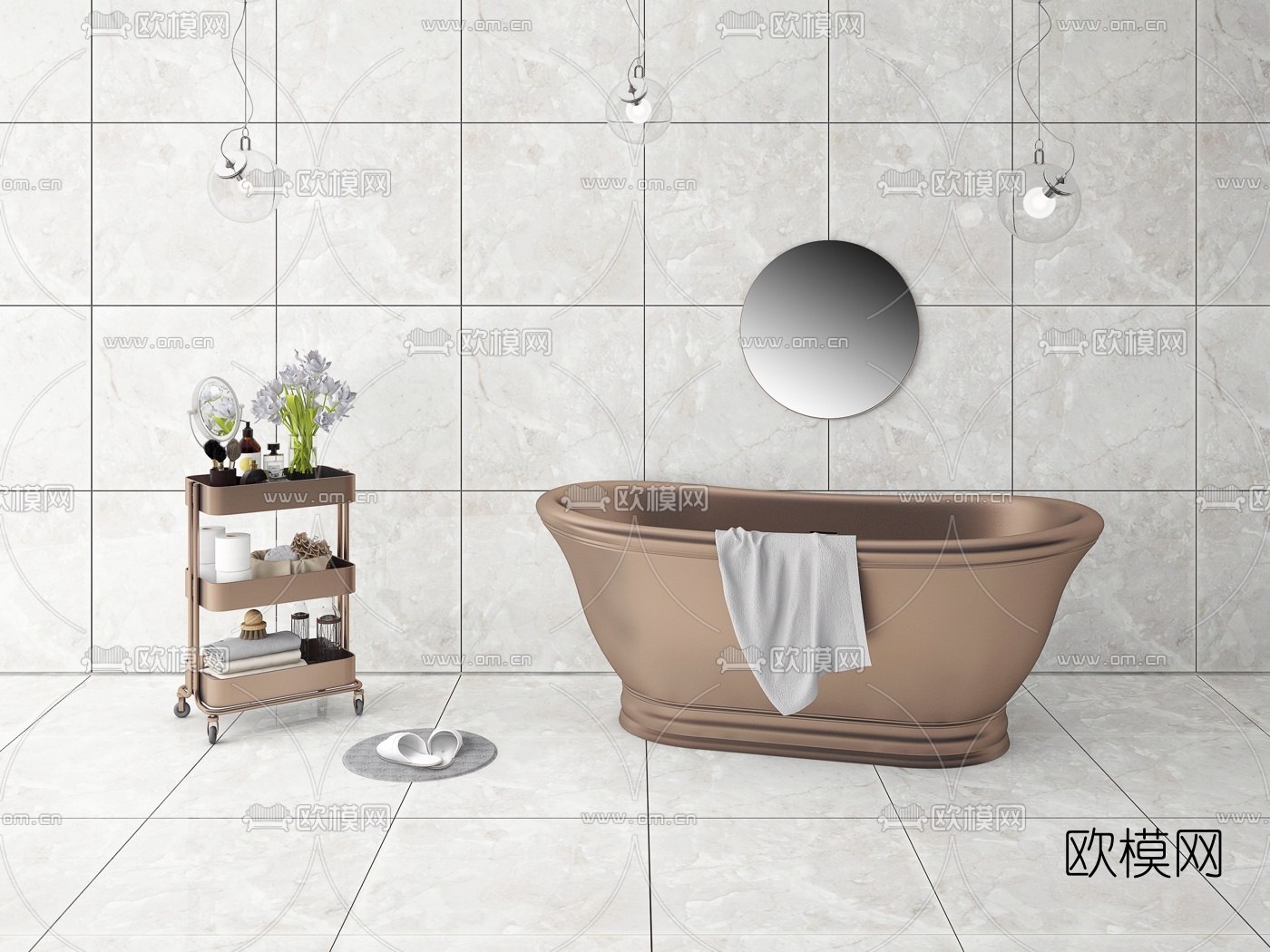 现代金属浴缸3d模型下载（渲染图1）