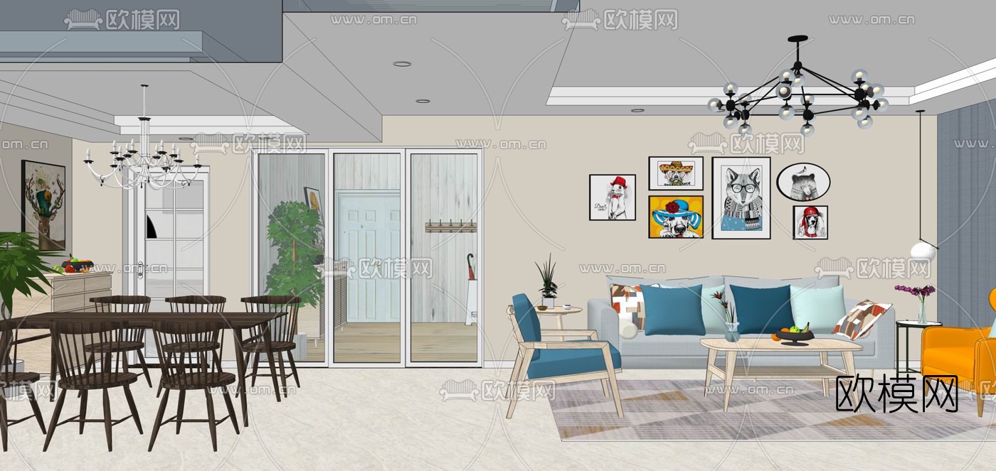 北欧客餐厅su模型
