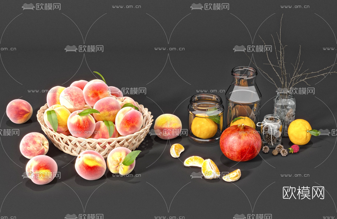 现代水果组合3D模型