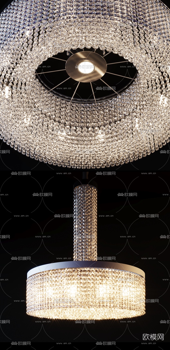 现代圆形水晶吊灯3d模型下载（渲染图2）