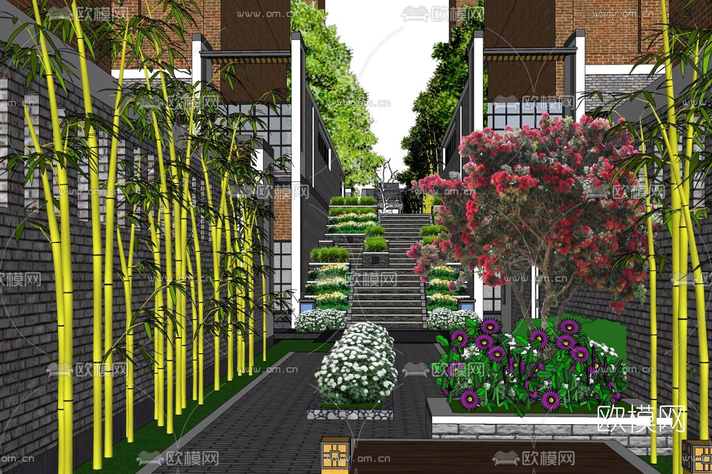 中式园林景观免费su模型下载