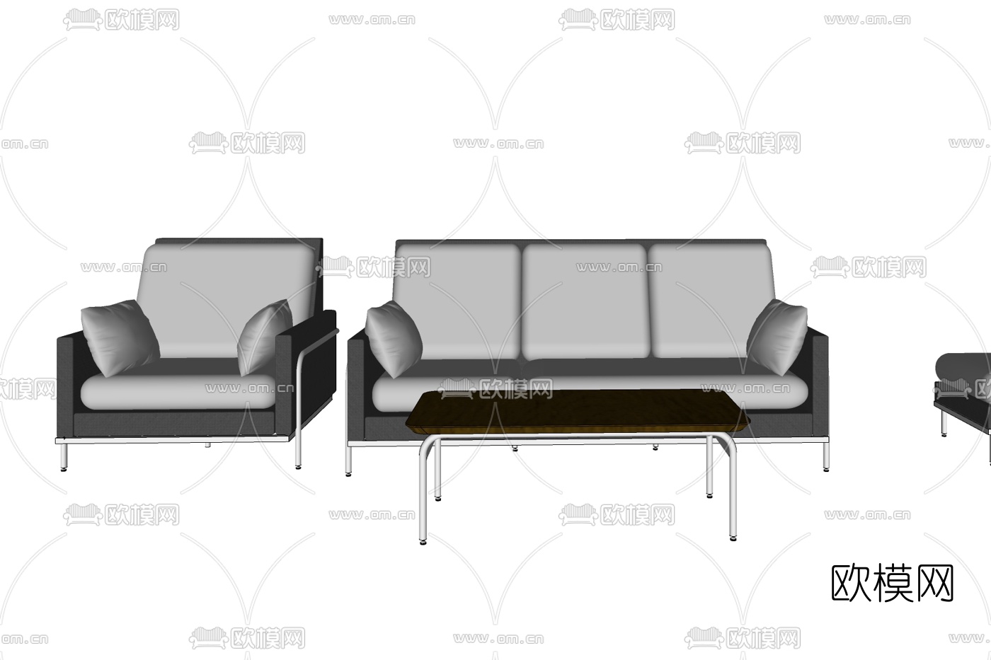 现代布艺组合沙发免费su模型下载
