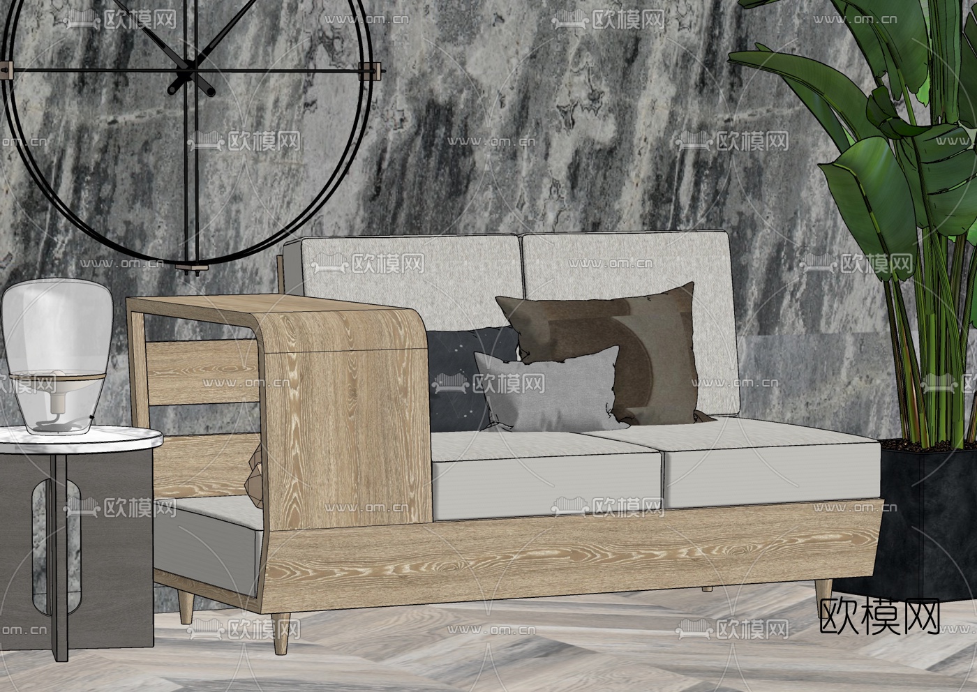 北欧创意布艺双人沙发su模型下载