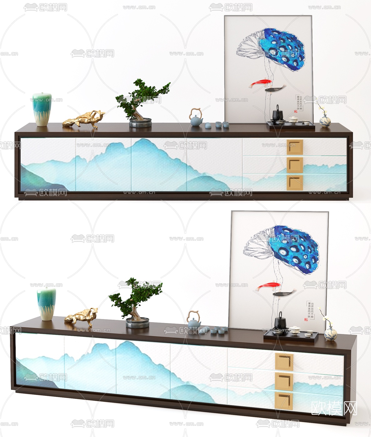 新中式实木电视柜3d模型