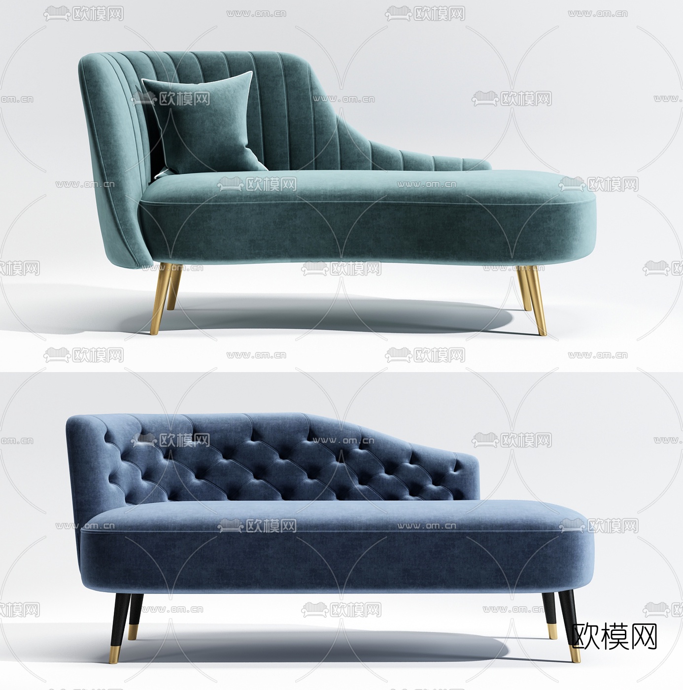 简欧布艺贵妃椅3d模型下载