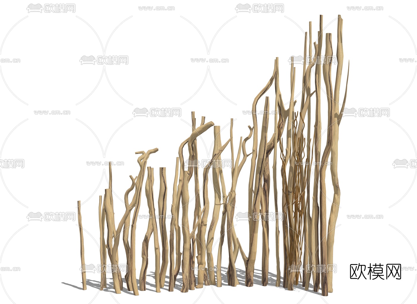 新中式原木竹子隔断su模型下载