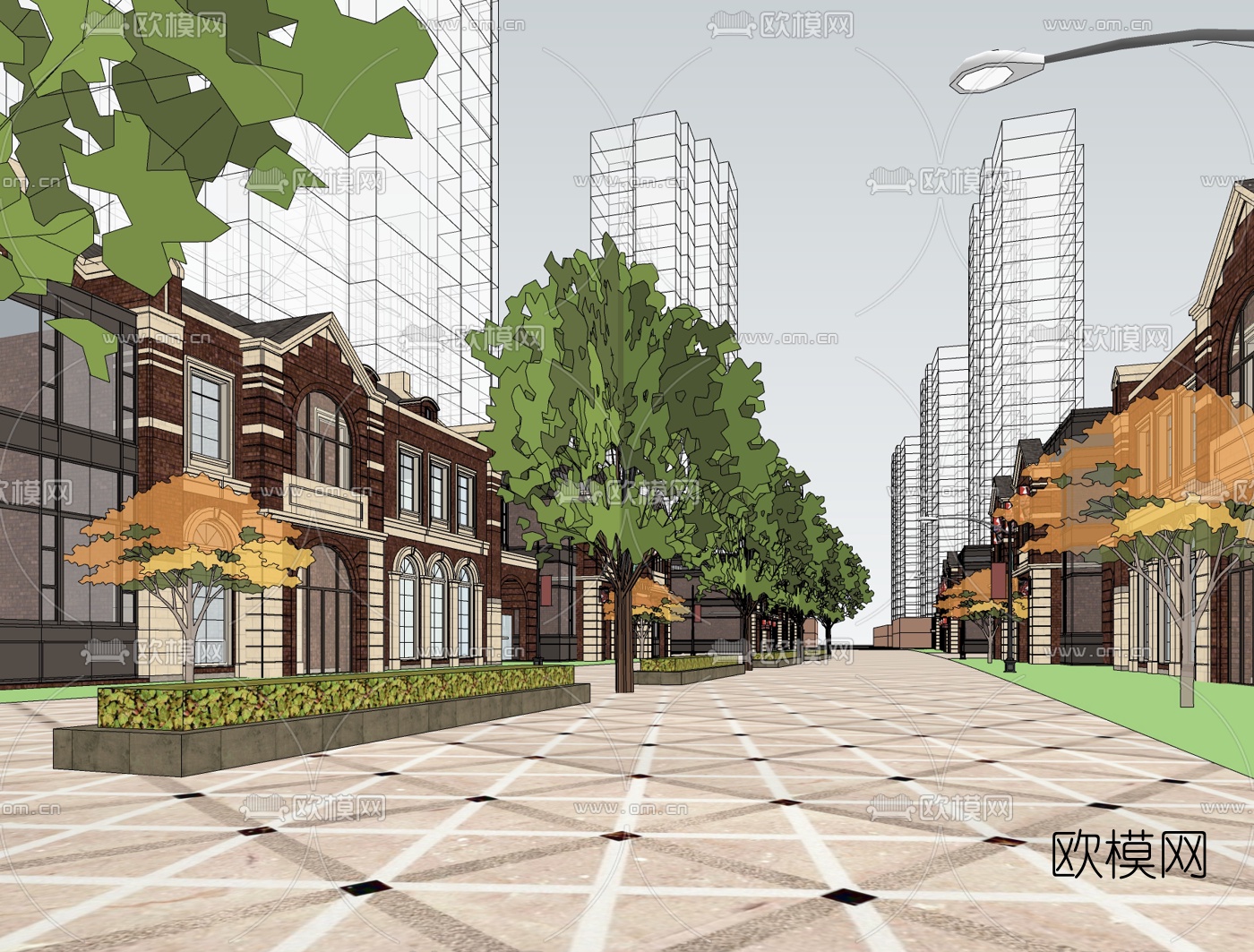 欧式商业街su模型下载（渲染图2）