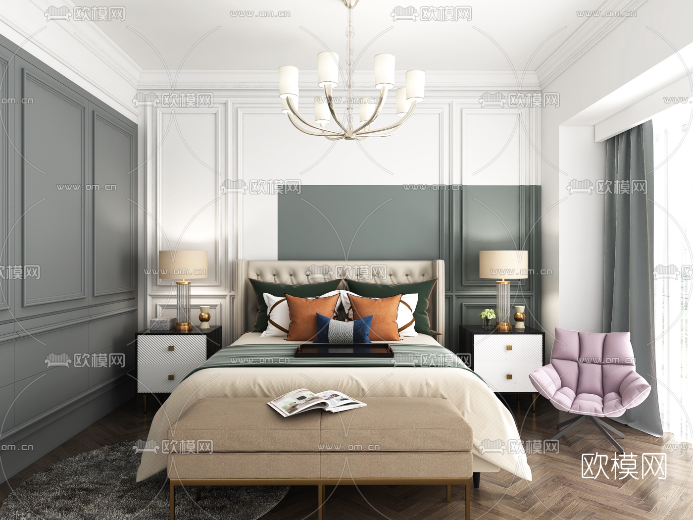 北欧主人房卧室3d模型下载（渲染图3）