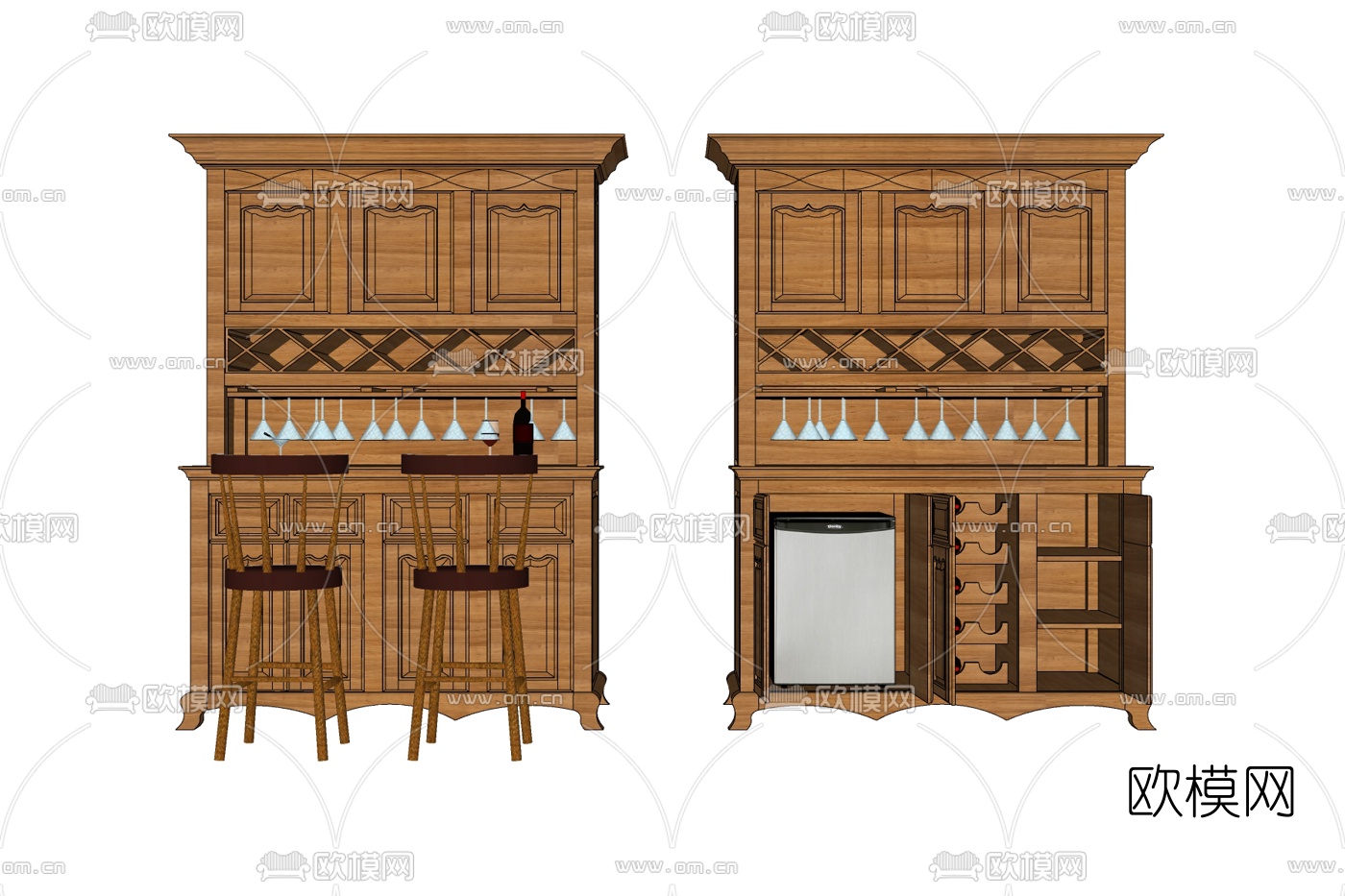 欧式实木吧台吧台椅免费su模型下载