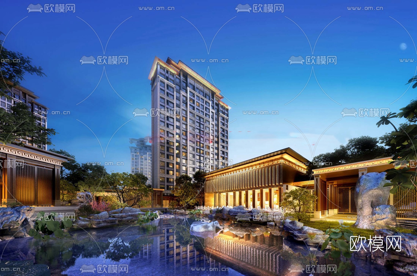 新中式商业会所su模型下载（渲染图3）