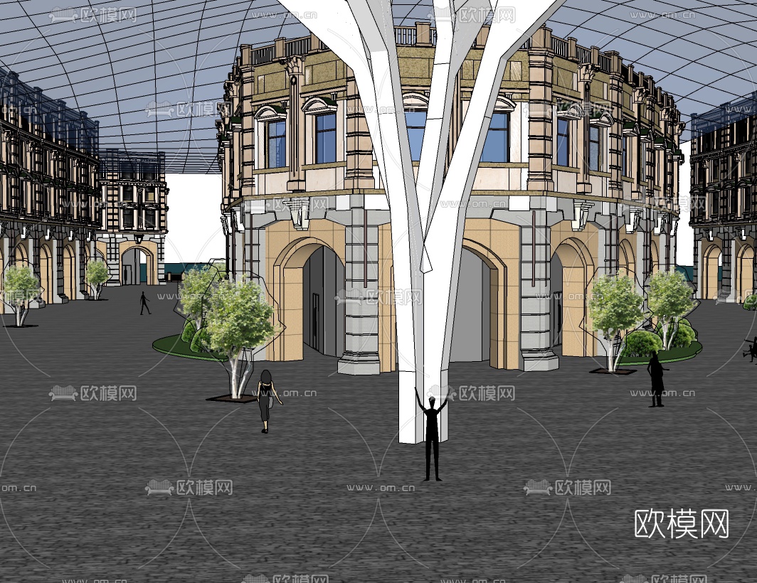 现代商业街免费su模型下载