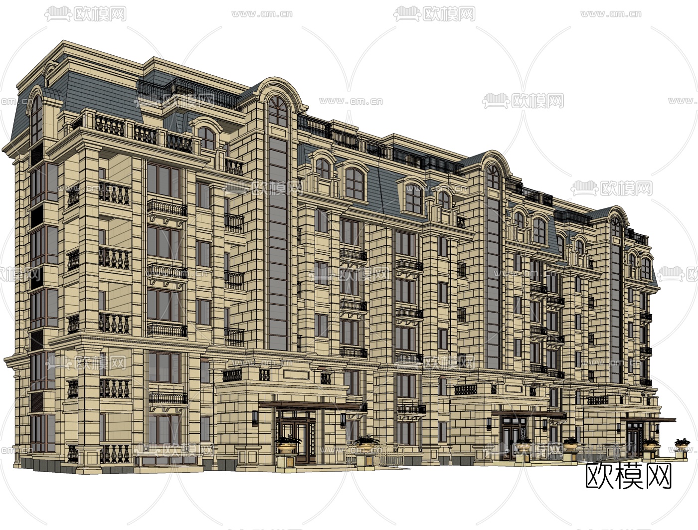 欧式古典多层公寓楼su模型下载