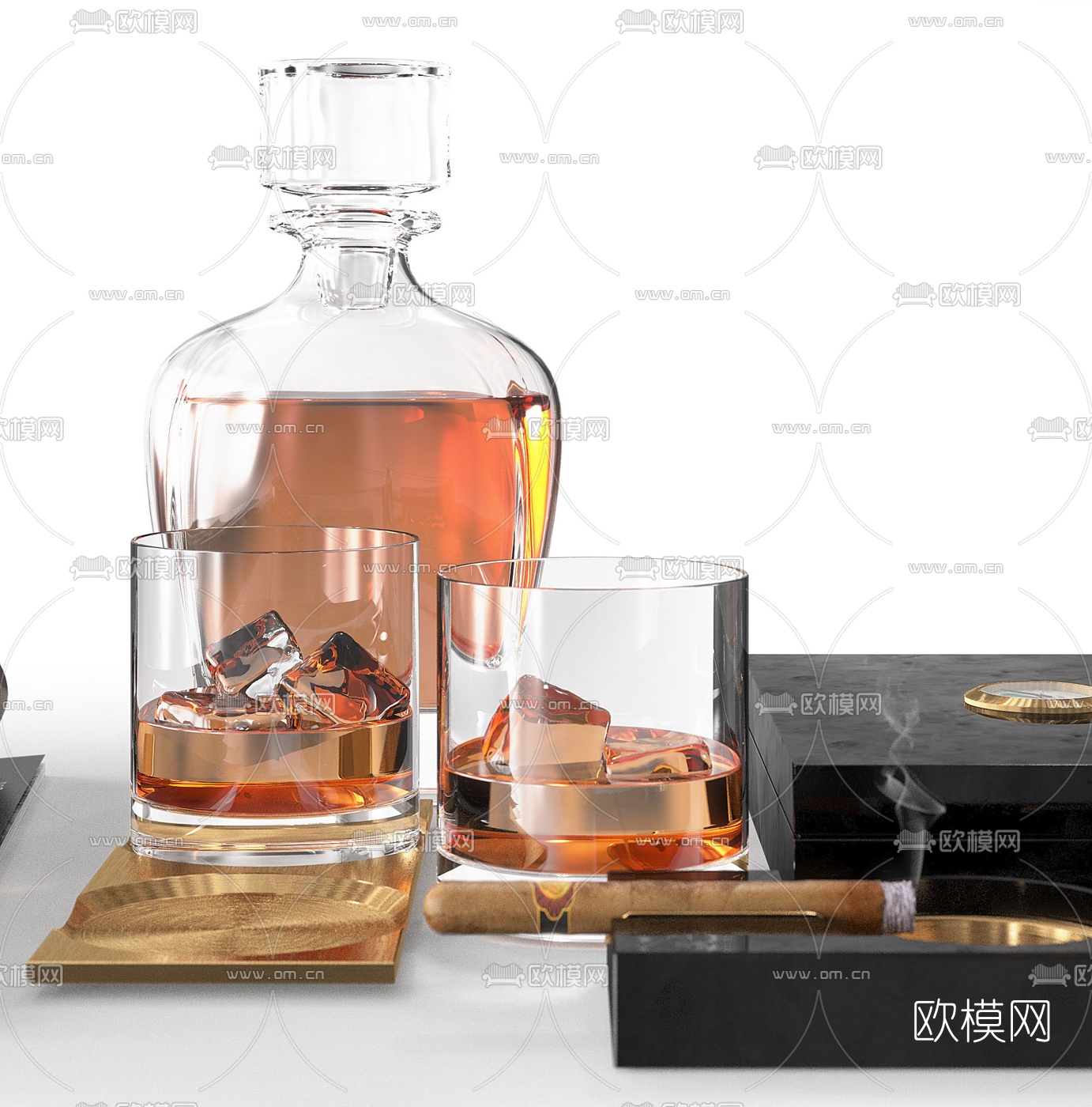 现代玻璃茶几摆件3d模型