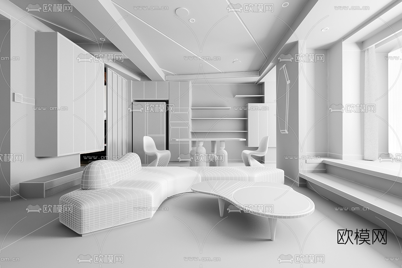 墨菲空间设计 现代客厅餐厅3d模型