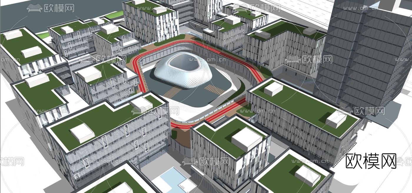 现代工业园规划su模型下载（渲染图1）