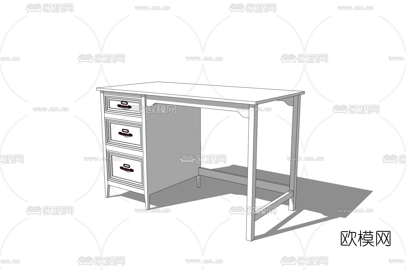 欧式实木书桌免费su模型下载