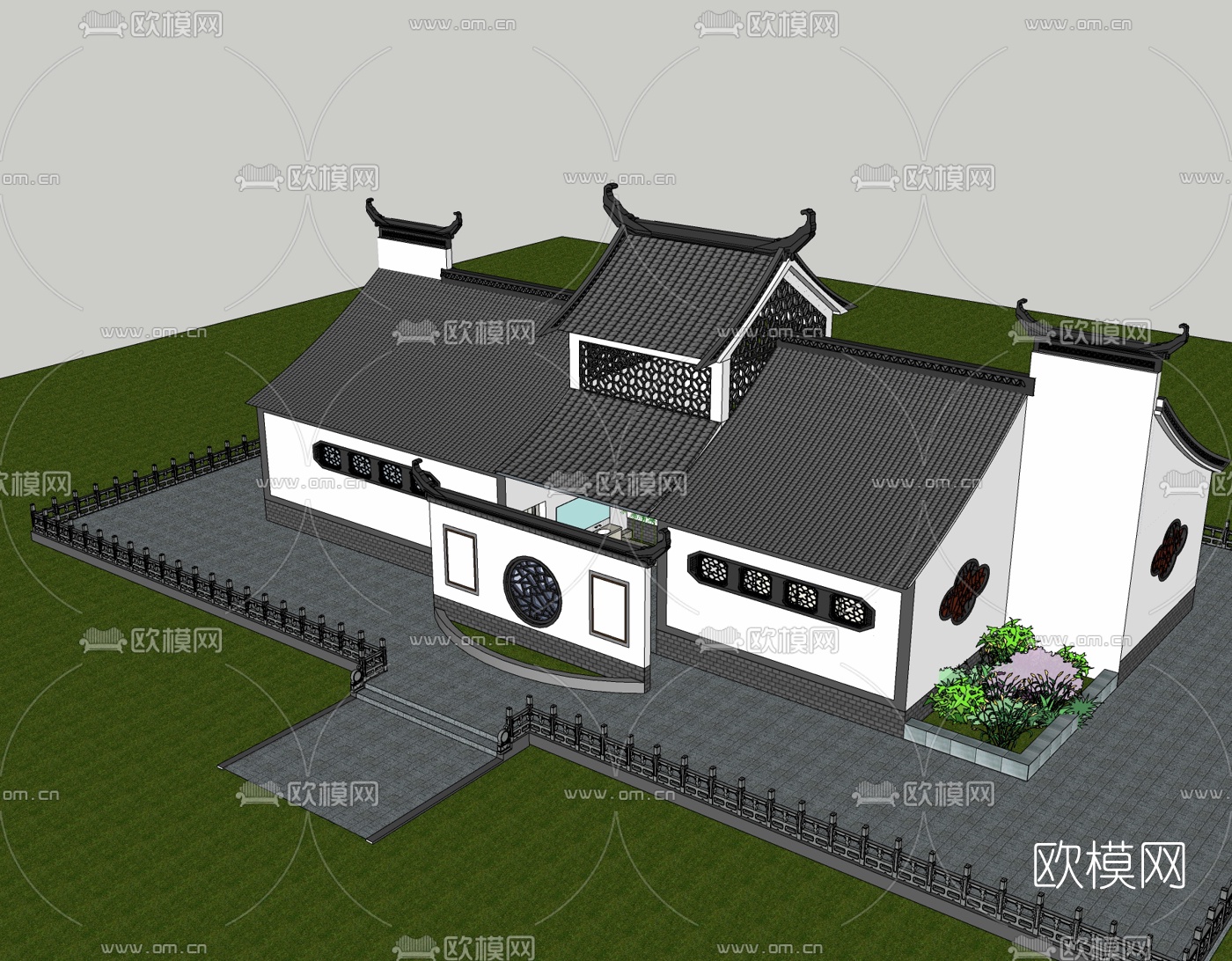 中式公共厕所外观su模型下载（渲染图3）