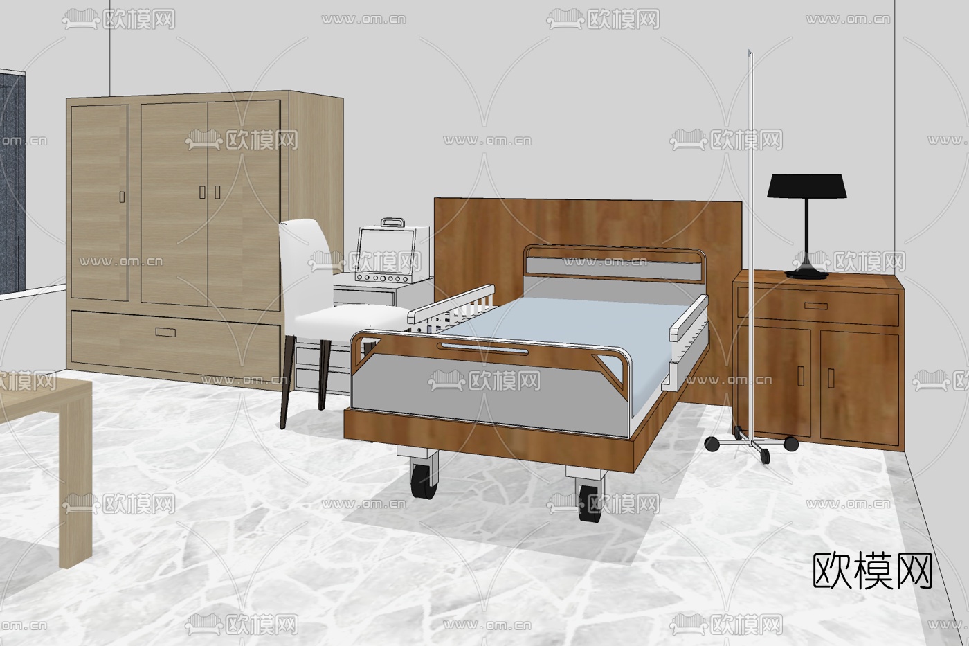 现代医院病房免费su模型下载