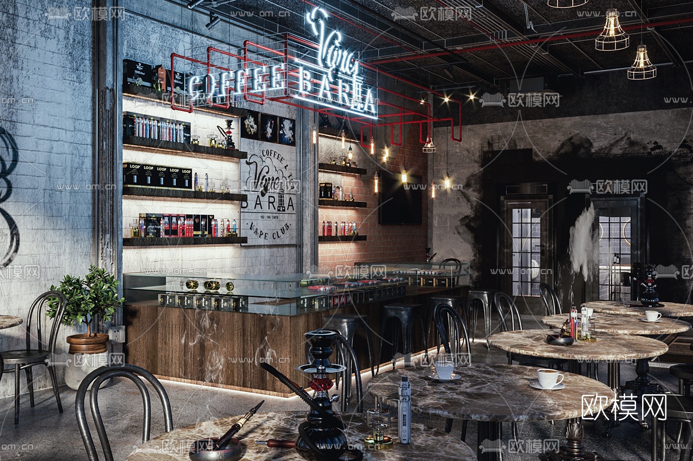 工业风咖啡厅3d模型下载（渲染图4）