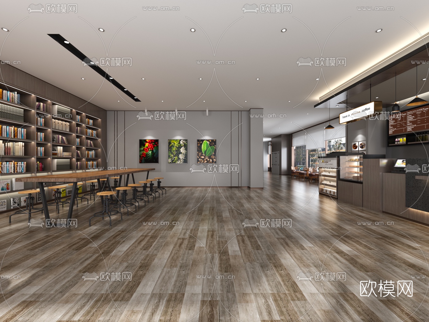 现代咖啡厅免费3d模型下载（渲染图2）