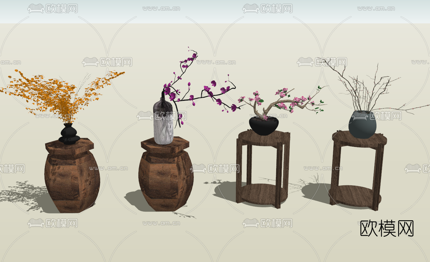 新中式盆景盆栽su模型下载（渲染图1）