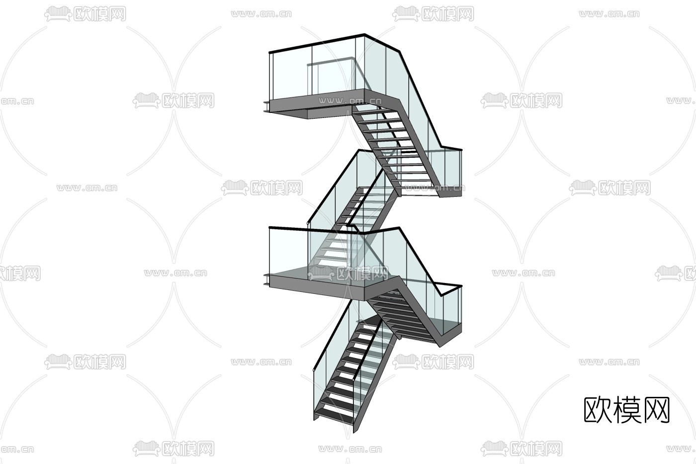 现代玻璃转角楼梯免费su模型下载