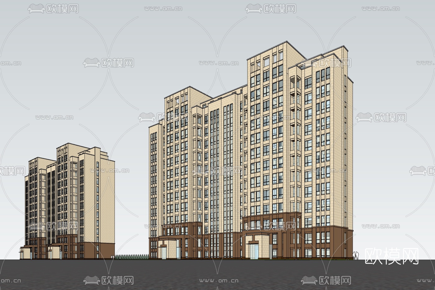 现代高层公寓楼免费su模型下载