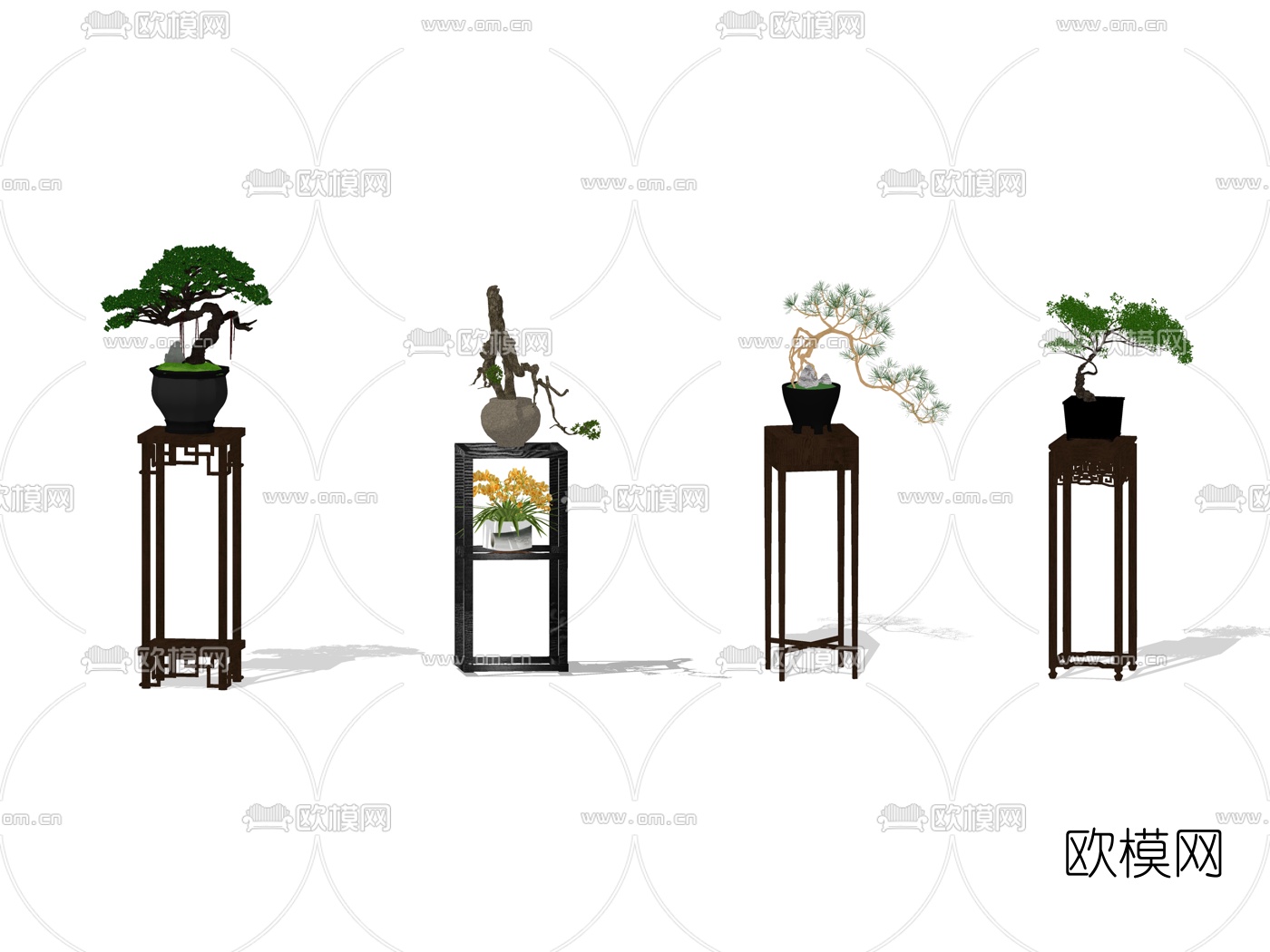 新中式松树盆栽su模型
