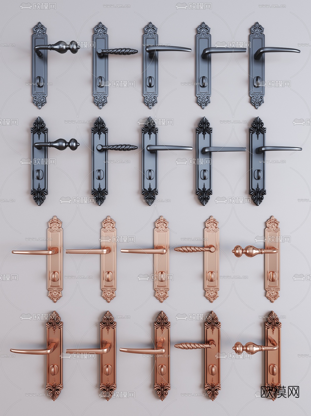 简欧金属门把手组合3d模型下载