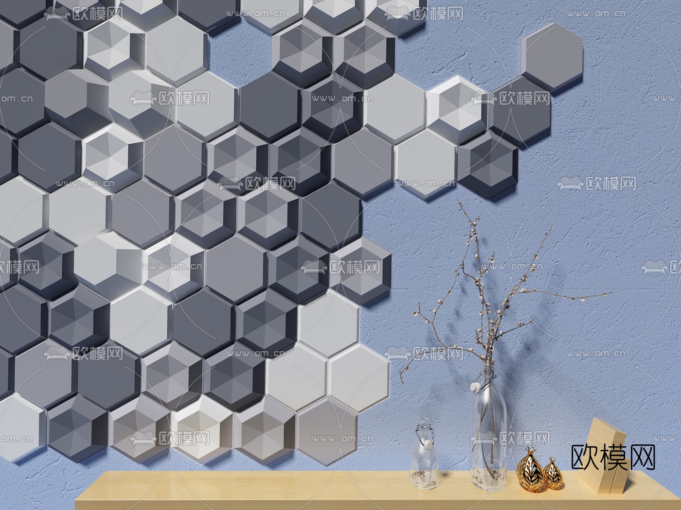 北欧六边形装饰板护墙板3d模型下载