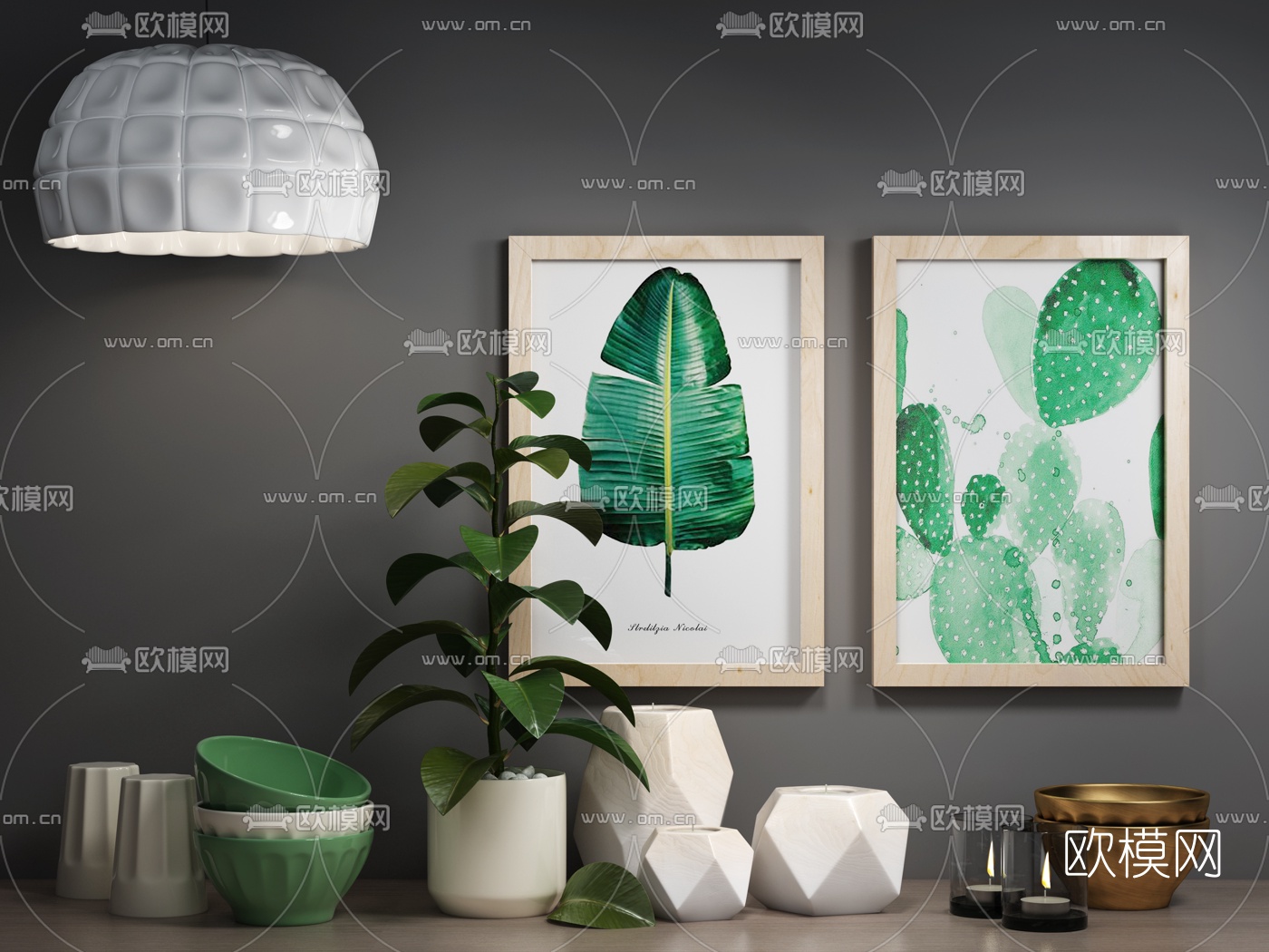 现代花盆烛台灯摆件3d模型