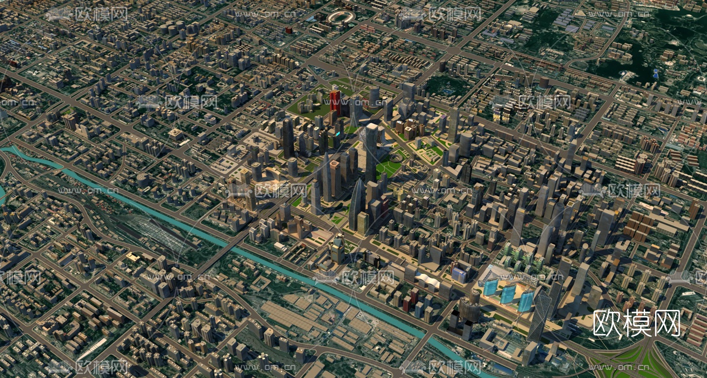 现代城市建筑鸟瞰3d模型下载（渲染图2）