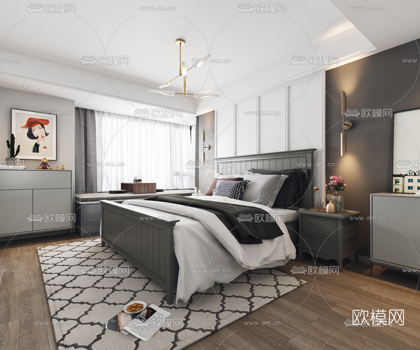 北欧卧室主人房3d模型下载（渲染图2）