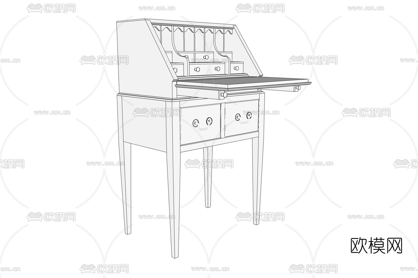 欧式实木书桌免费su模型下载