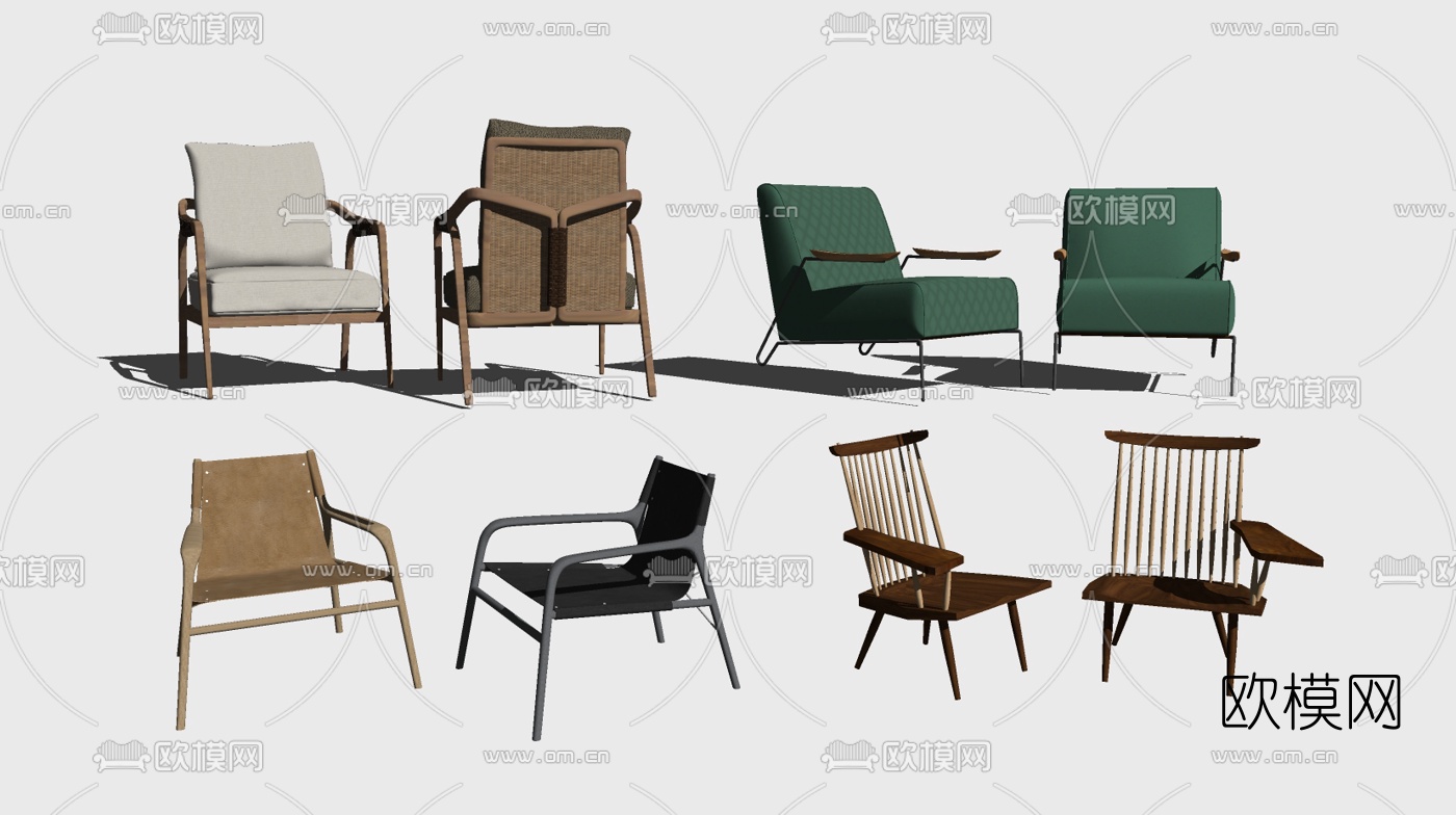 北欧原木休闲椅su模型下载
