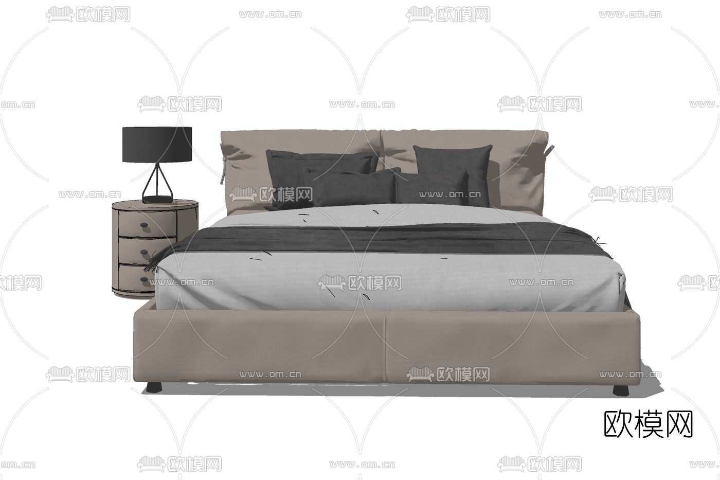 现代布艺双人床免费su模型下载