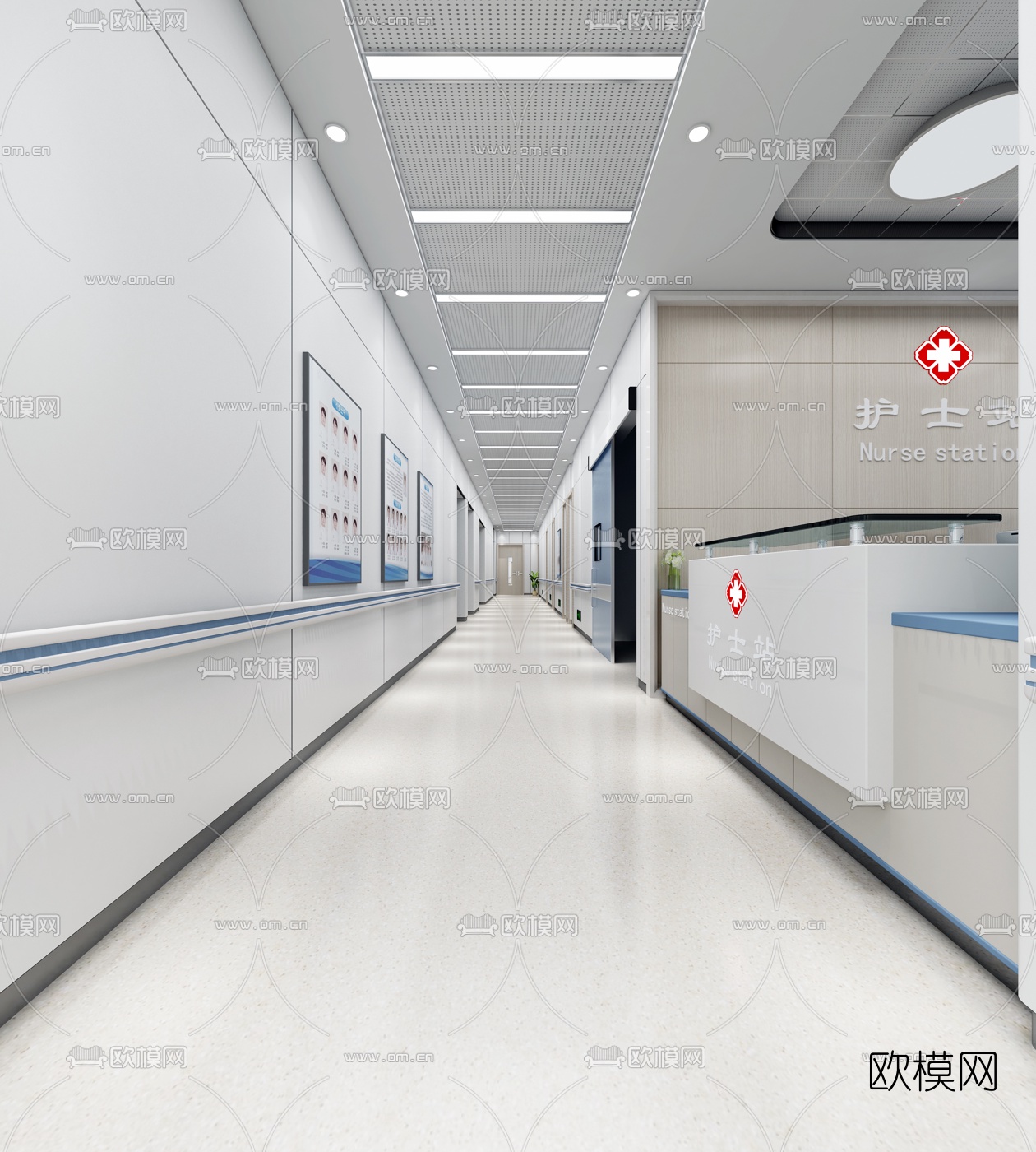 现代医院大厅过道3d模型