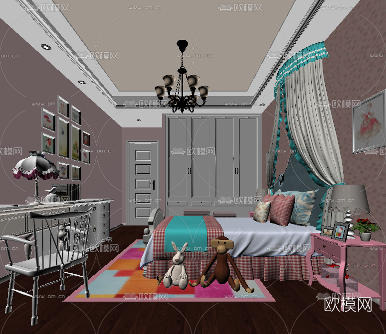 欧式女儿房su模型下载