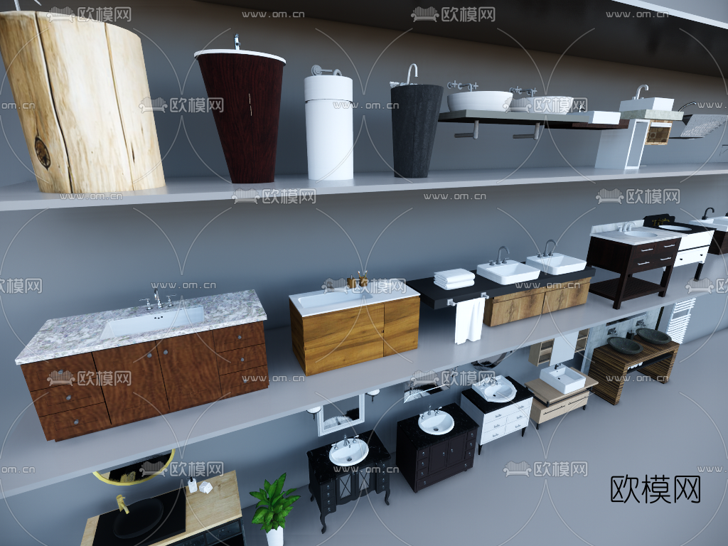 现代面盆洗漱台su模型下载（渲染图3）