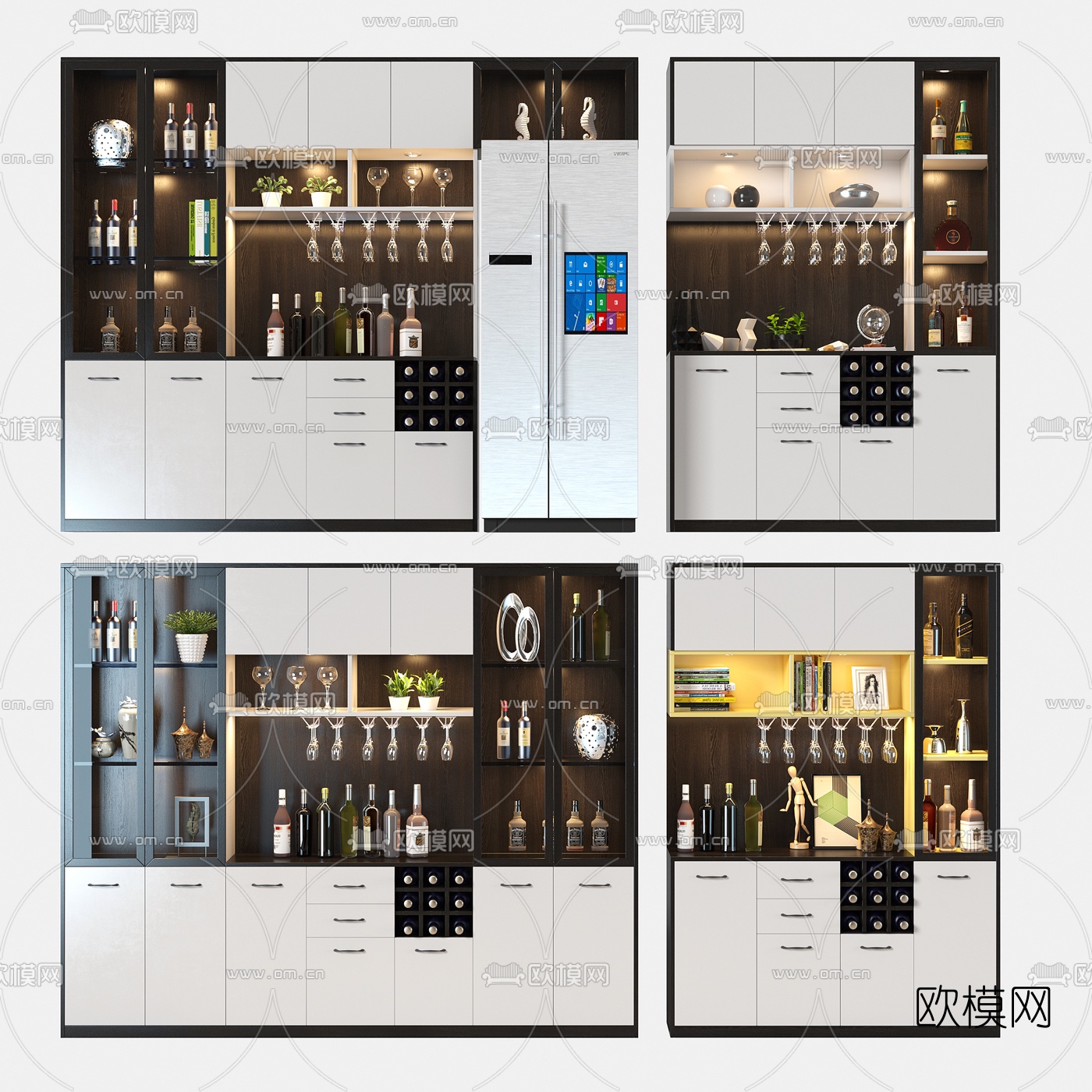 现代多功能酒柜组合3d模型