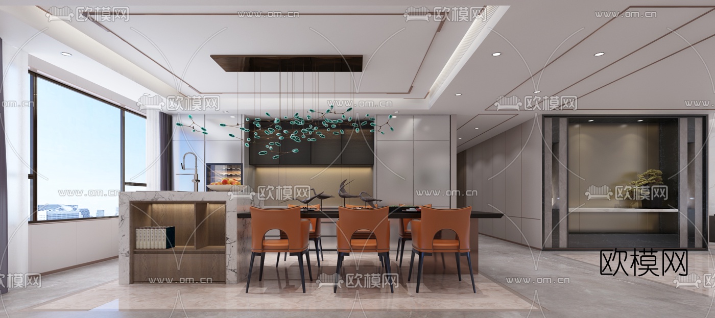 新中式客厅餐厅玄关3d模型