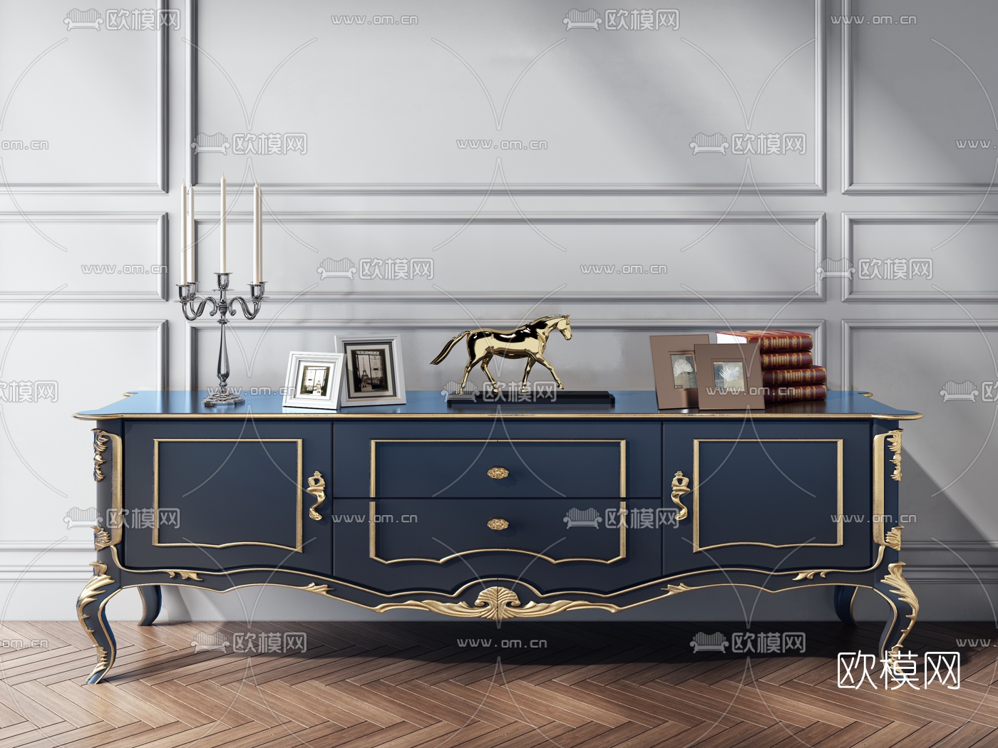 欧式轻奢电视柜3d模型下载