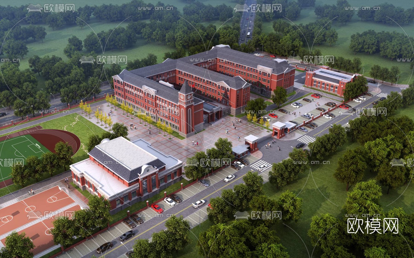 欧式学校鸟瞰规划3d模型下载